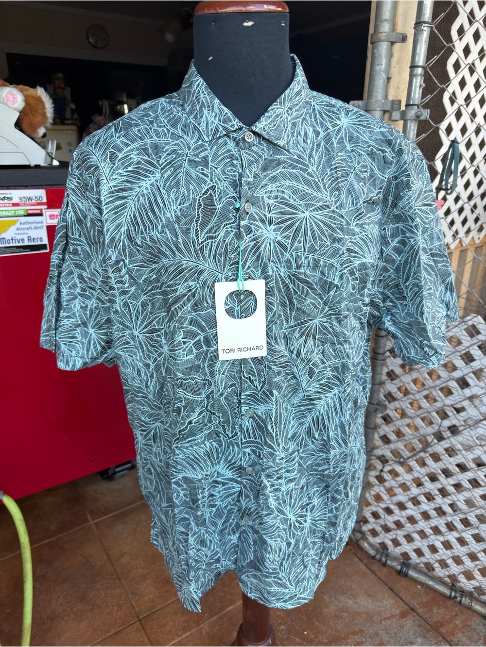 New Tori Richard Hawaiian Shirt Black/Green Full Button Men's XL